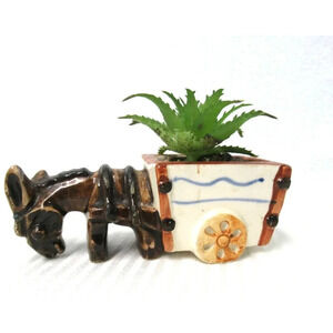 Vintage Burro Donkey with Cart Ceramic Planter Figurine Made In Occupied Japan